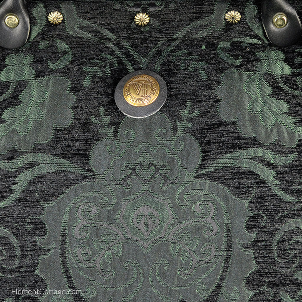 Large Victorian Traveler Carpetbag - Black and Emerald