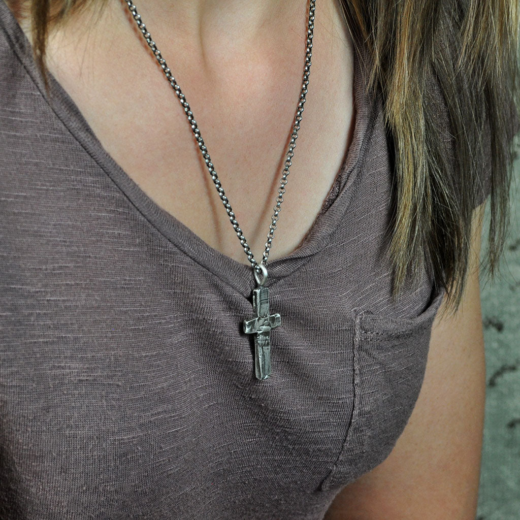Medium Stone Cross Necklace (Front View)