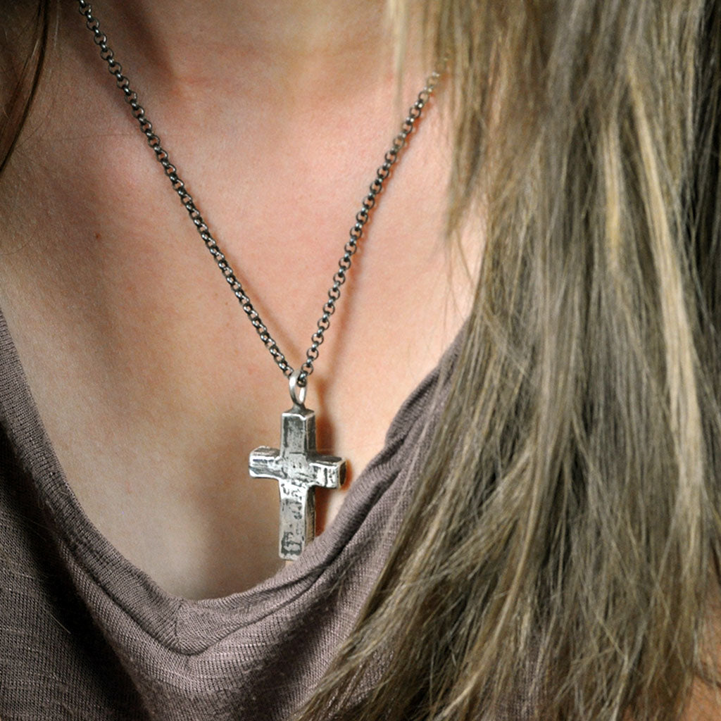 Large Stone Cross Necklace (Front View)